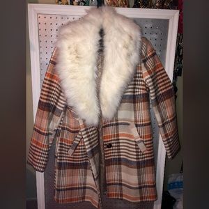 Plaid Peacoat with DETACHABLE Faux-Fur Collar!